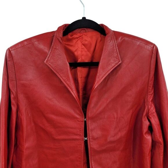 Vtg 80's Womens Athos Jacket Leather Bikercore Sleek Blazer Florence Italy Red L - Picture 5 of 14